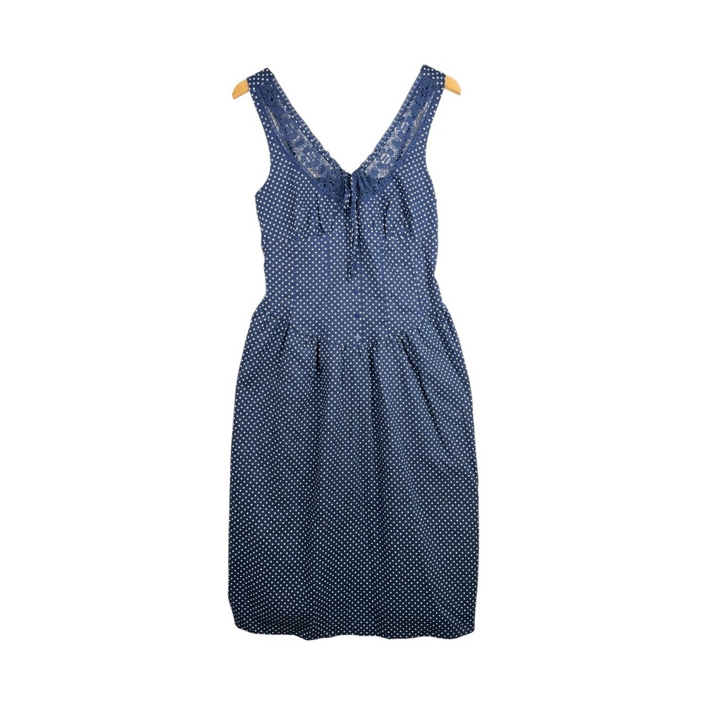 New Wild Fable Polka Dot Lace Trim Detail Midi Dress size Medium Blue/White